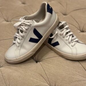 Veja White Sneakers with Navy V Logo
